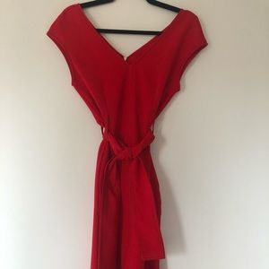 New Zara XS red dress with tie and zipper back